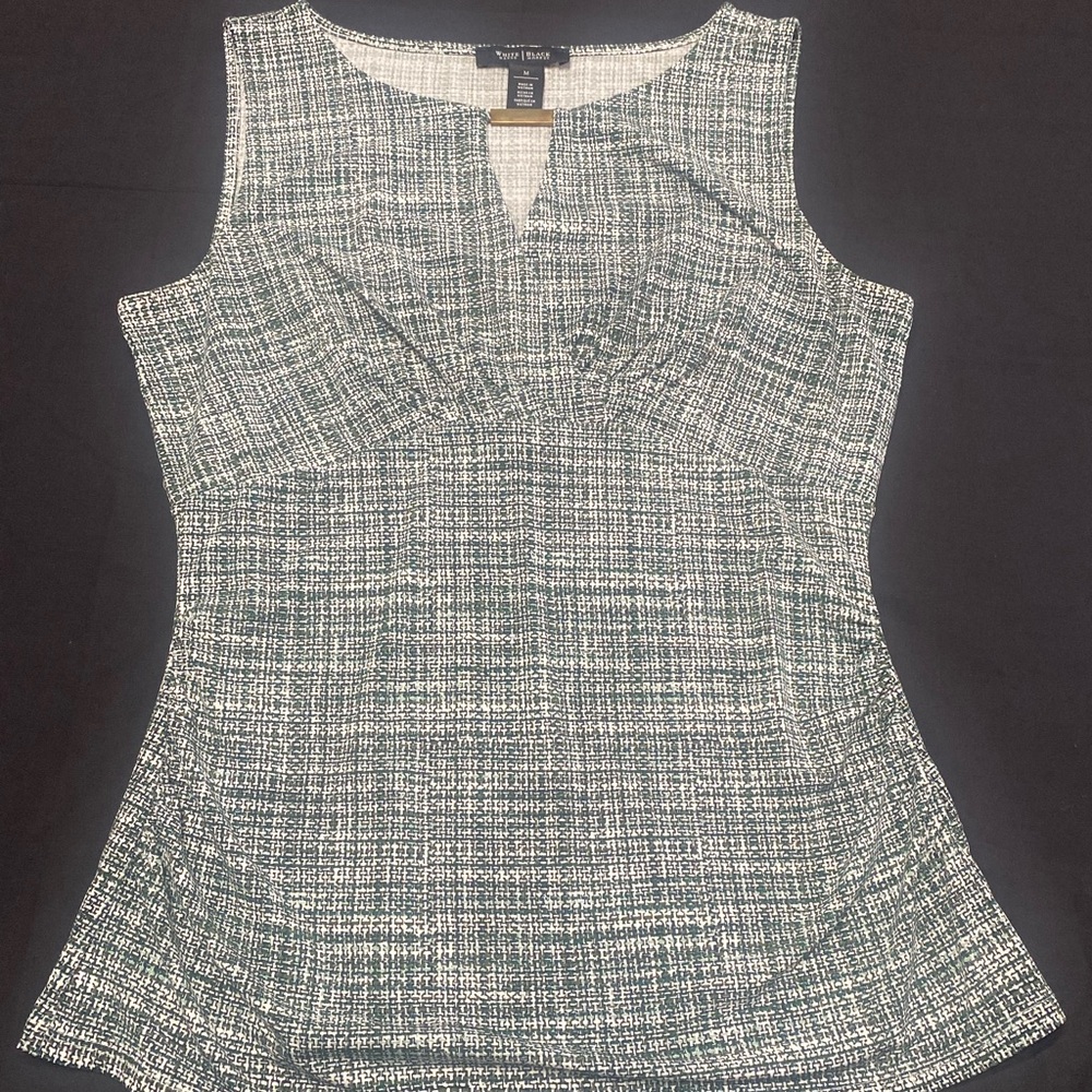 White House Black Market womens green patterned sleeveless blouse size M